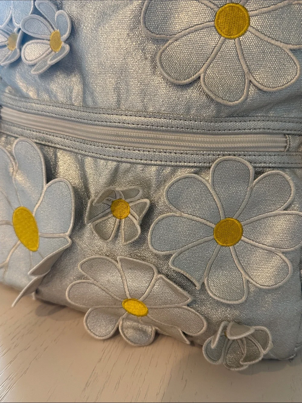 STATE Metallic Silver Daisy Patch Kane Kids Mini Backpack